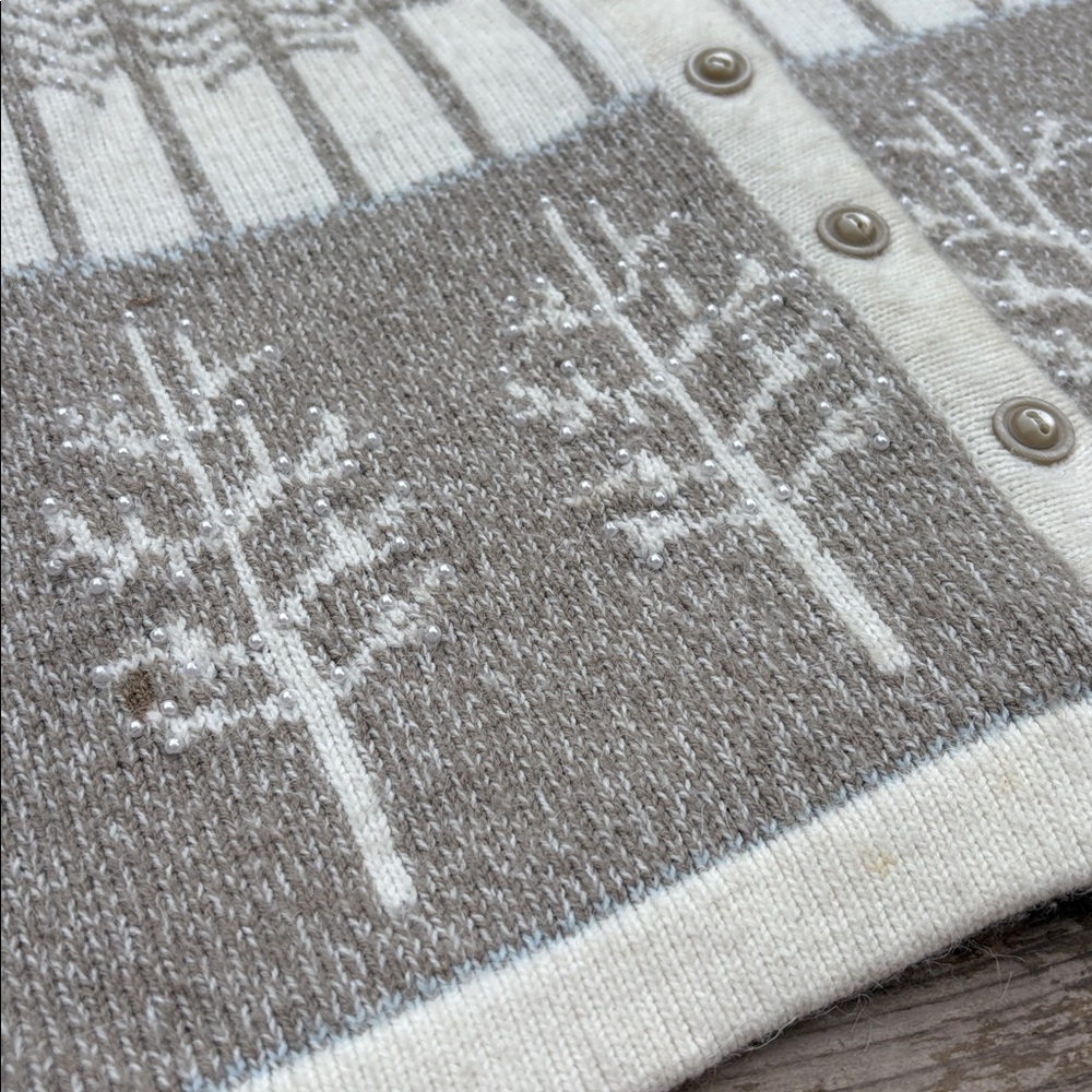 TanJay Cream Knit winter scene vest size M - Picture 7 of 8